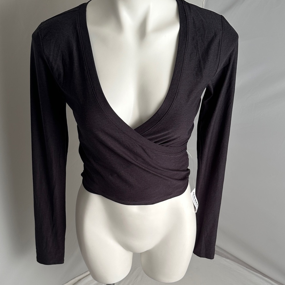 Old Navy Cloudmotion charcoal wrap front long sleeve balletcore top S